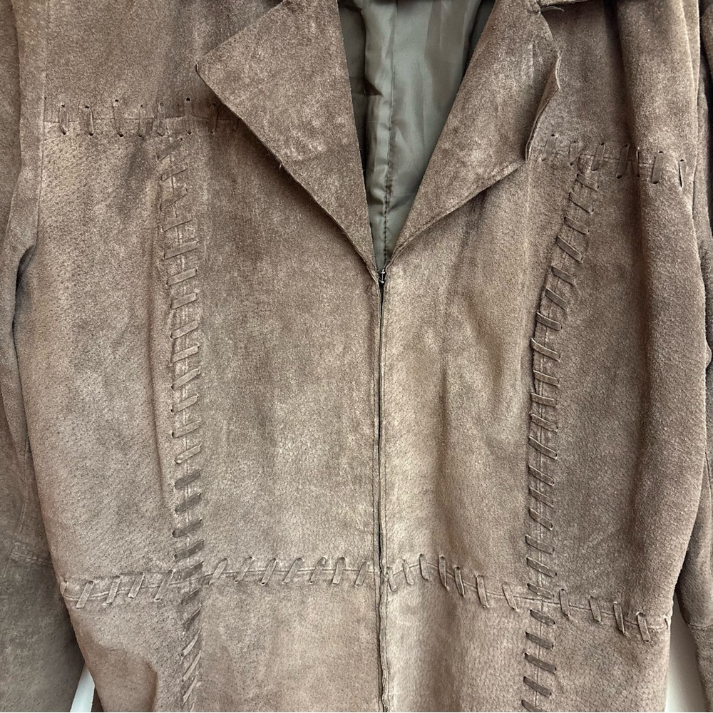 Vintage Fitted Leather Suede Sonoma Jacket Womens XL With Stitching Detail Brown - Picture 2 of 15